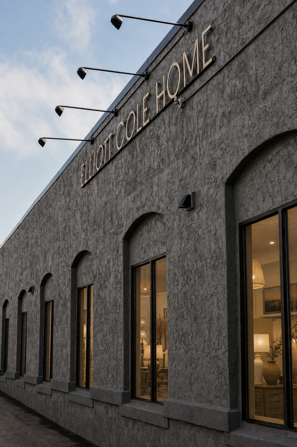 Exterior view of the Elliott Cole Home showroom, showcasing curated home furnishings and interior design inspiration for full-service residential design projects.